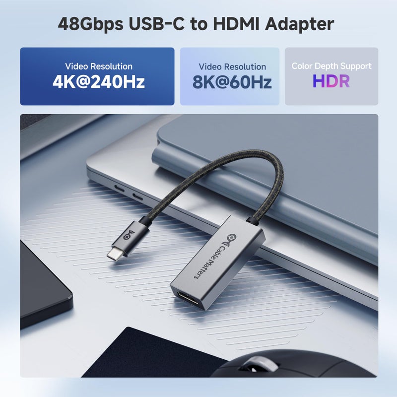 Cable Matters محول كابل ماترز USB C إلى HDMI 2.1 أحادي الاتجاه بسرعة 48 جيجابت في الثانية، يدعم 8K 60Hz / 4K 240Hz HDR، متوافق مع Thunderbolt 4 إلى HDMI2.1، محول HDMI 2.1 إلى USB C، متوافق مع Thunderbolt 5 - حتى 4K@60Hz لنظام macOS - Image 2