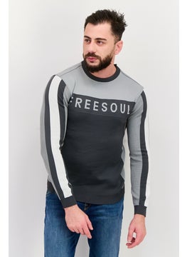 Men Crew Neck Brand Logo Long Sleeve Sweatshirt, Gray