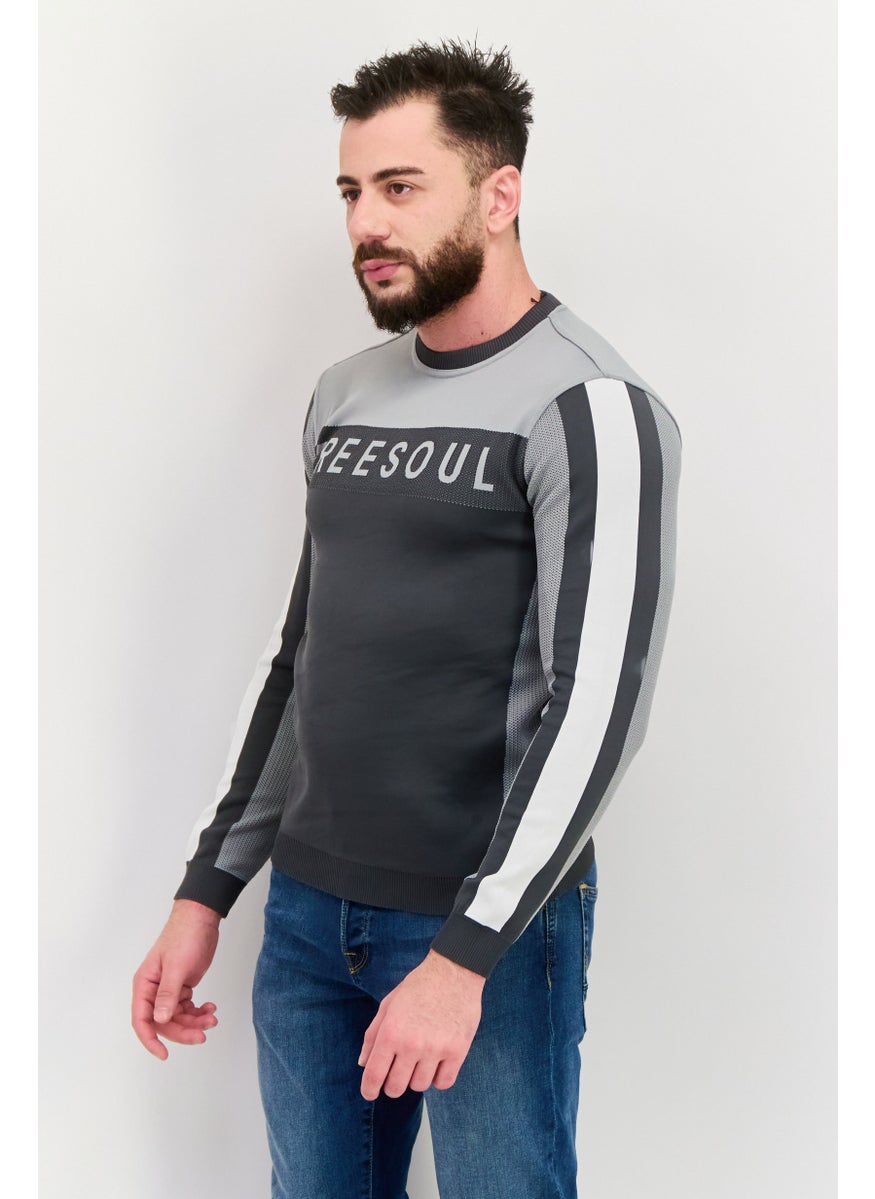 Free Soul - Men Crew Neck Brand Logo Long Sleeve Sweatshirt, Gray - Image 1