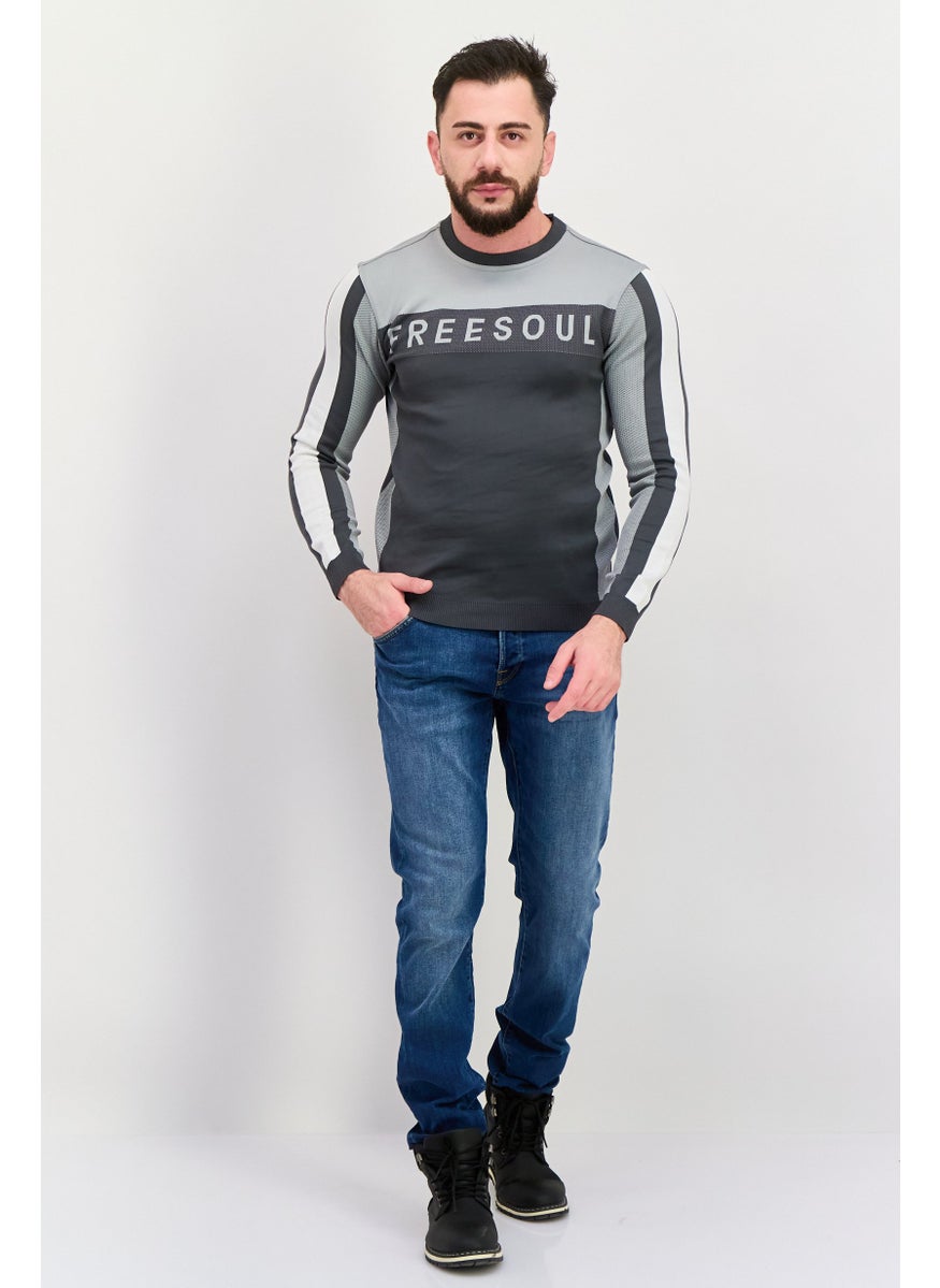 Free Soul - Men Crew Neck Brand Logo Long Sleeve Sweatshirt, Gray - Image 1