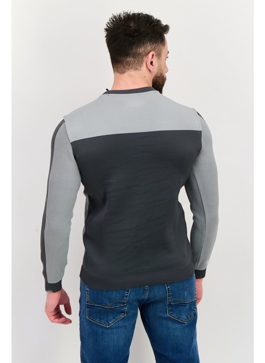 Free Soul - Men Crew Neck Brand Logo Long Sleeve Sweatshirt, Gray - Image 1