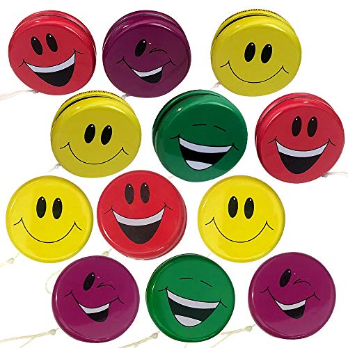 ArtCreativity Smile Face Yoyos for Kids Pack of 12 Emoticon YoYo Toys in Assorted Designs Emoticon Birthday Party Favors Goodie Bag Fillers Holiday Stocking Stuffers Classroom Prizes - Image 1