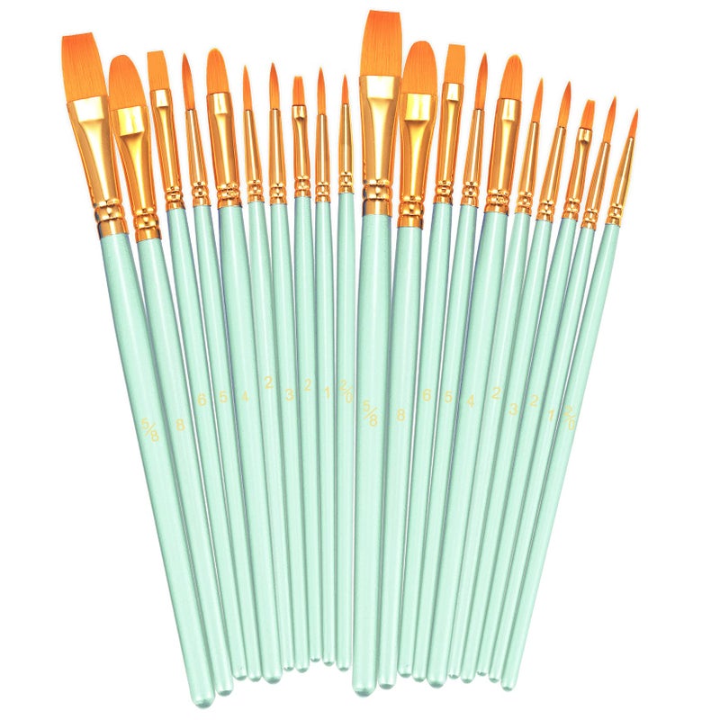 BOSOBO Paint Brushes Set 2 Pack 20 Pcs Round Pointed Tip Paintbrushes Nylon Hair Artist Acrylic Paint Brushes for Acrylic Oil Watercolor Face Nail Art Miniature Detailing Rock Painting Green