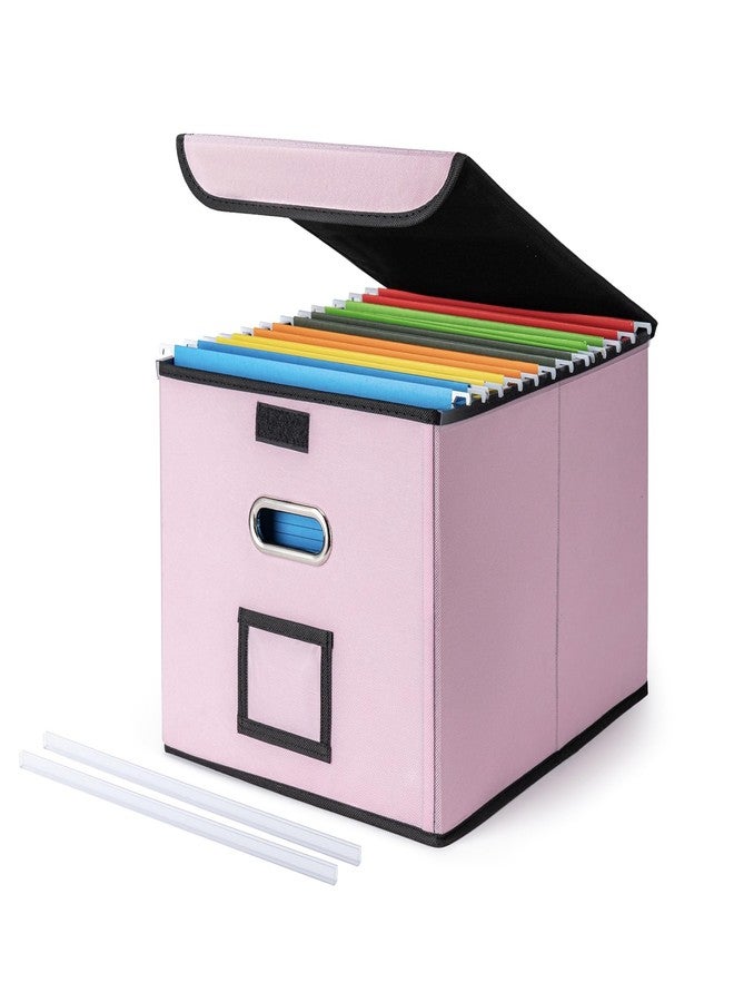 CADONO File Organizer Box with Lid, Large Hanging File Folder Organizer with Plastic Slide, Collapsible Portable Filing Storage Boxes for Office/Decor/Home (Pink, 14.9 x 12.59 x 10.8 inch) - Image 1