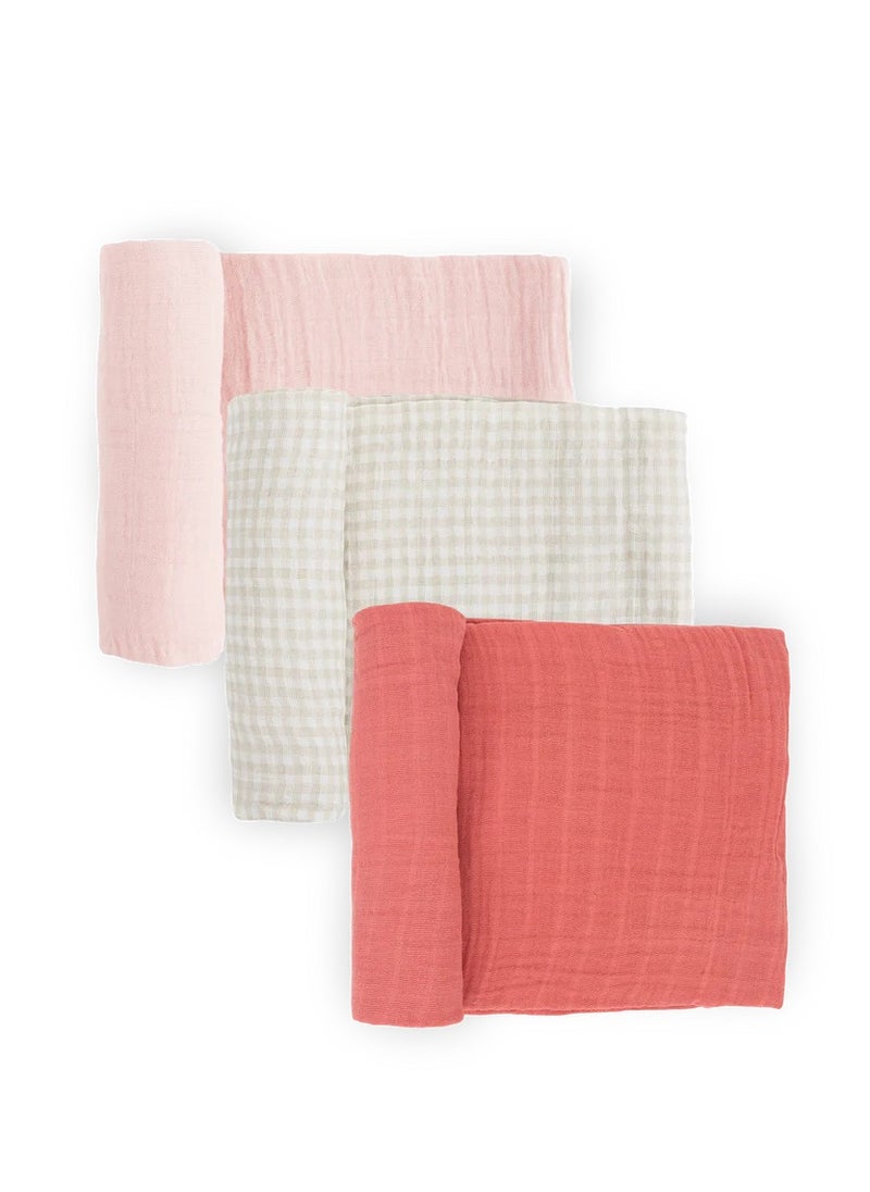 little unicorn 3-Pack Cotton Muslin Swaddle Light Pink  - Image 1