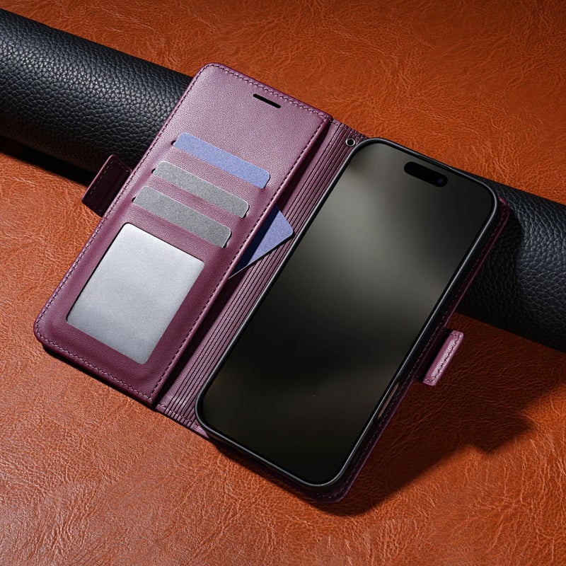 حافظة جلد بولي يوريثان وردية للأعمال التجارية لهاتف iPhone XR مع فتحات للبطاقات وإغلاق مغناطيسي قابل للطي - Image 2
