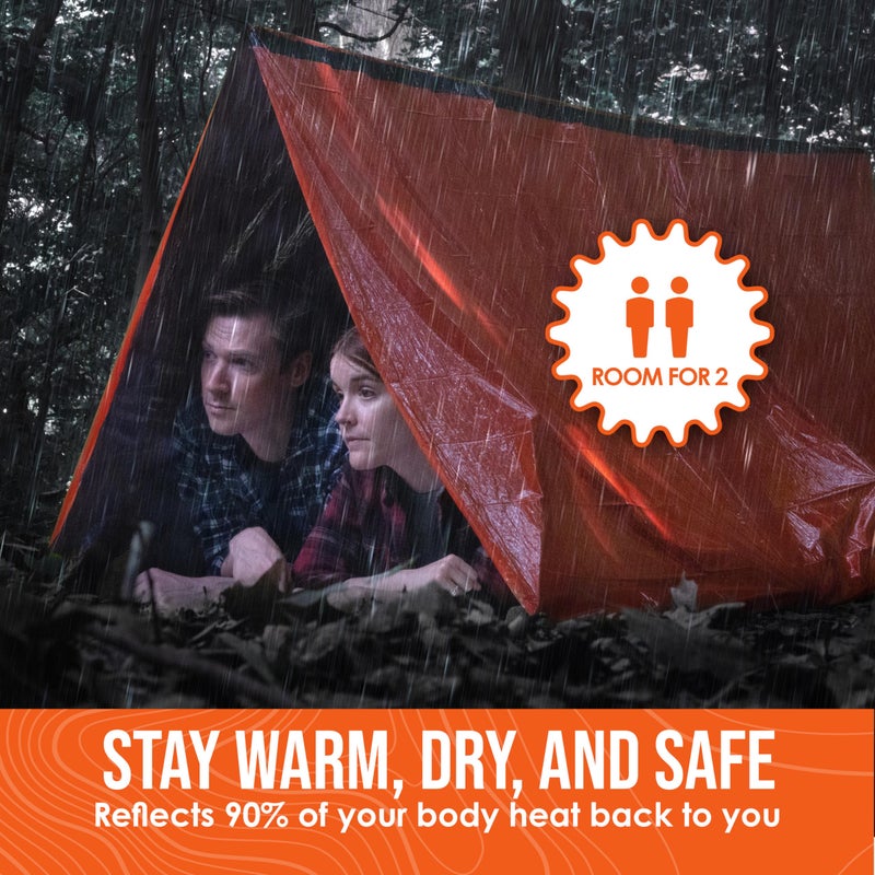 Go Time Gear Survival Tent - Heat Retention Shelter & Thermal Blanket, Ultralight Portable Tent for Hiking Gear, Emergency Whistle & Paracord for Survival Tools, Pack of 2, Green - Image 3