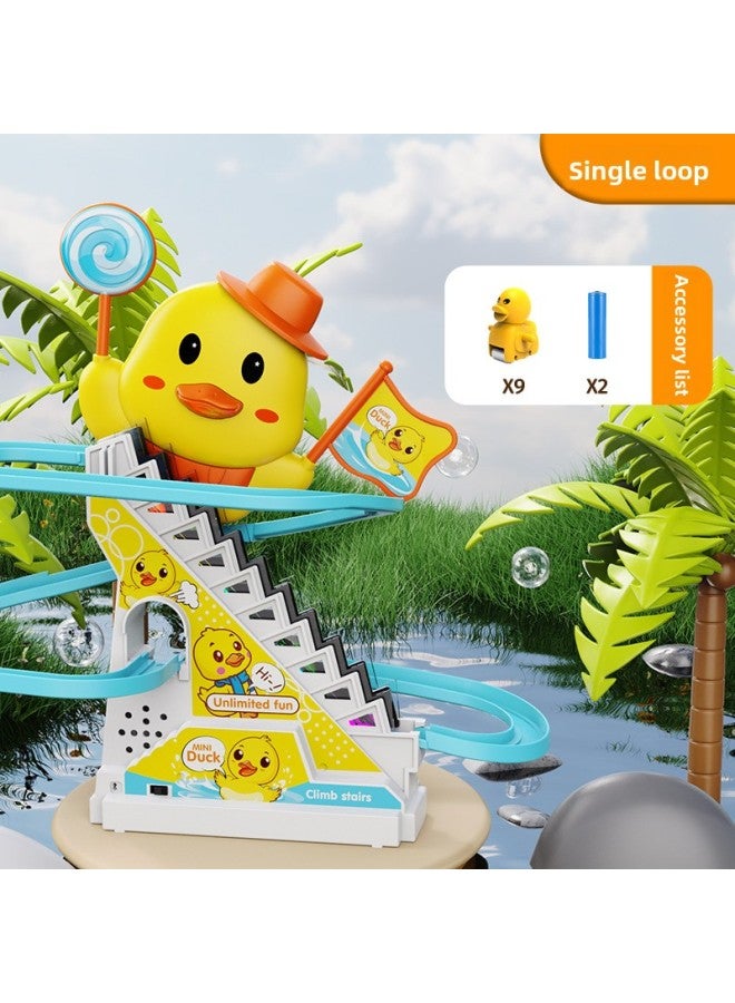 2024 New Color Box Little Duck Climbing Stairs Electric Track Slide Music Lighting Educational Assembling Toys 