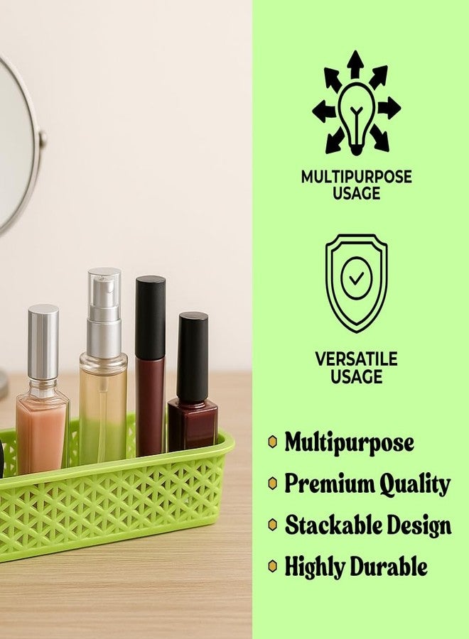 MORVI Deskmate Multi-Purpose Plastic Storage Basket|Durable Stackable Organizer Tokri For Home,Kitchen,Bathroom & Office| Drawer Tray,Cutlery,Cosmetics,Stationery|Set Of 4|Black - Image 4