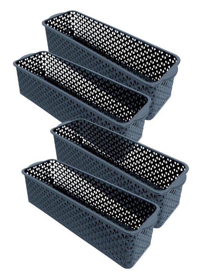 MORVI Deskmate Multi-Purpose Plastic Storage Basket|Durable Stackable Organizer Tokri For Home,Kitchen,Bathroom & Office| Drawer Tray,Cutlery,Cosmetics,Stationery|Set Of 4|Black - Image 1