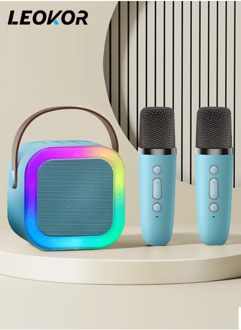 Mini Karaoke Machine,Wireless Karaoke Microphone,Portable Bluetooth Speaker with Microphone and LED Lights for Adults/Kids,4 connection methods,for Party,Meeting,Speech,Camping (Blue)