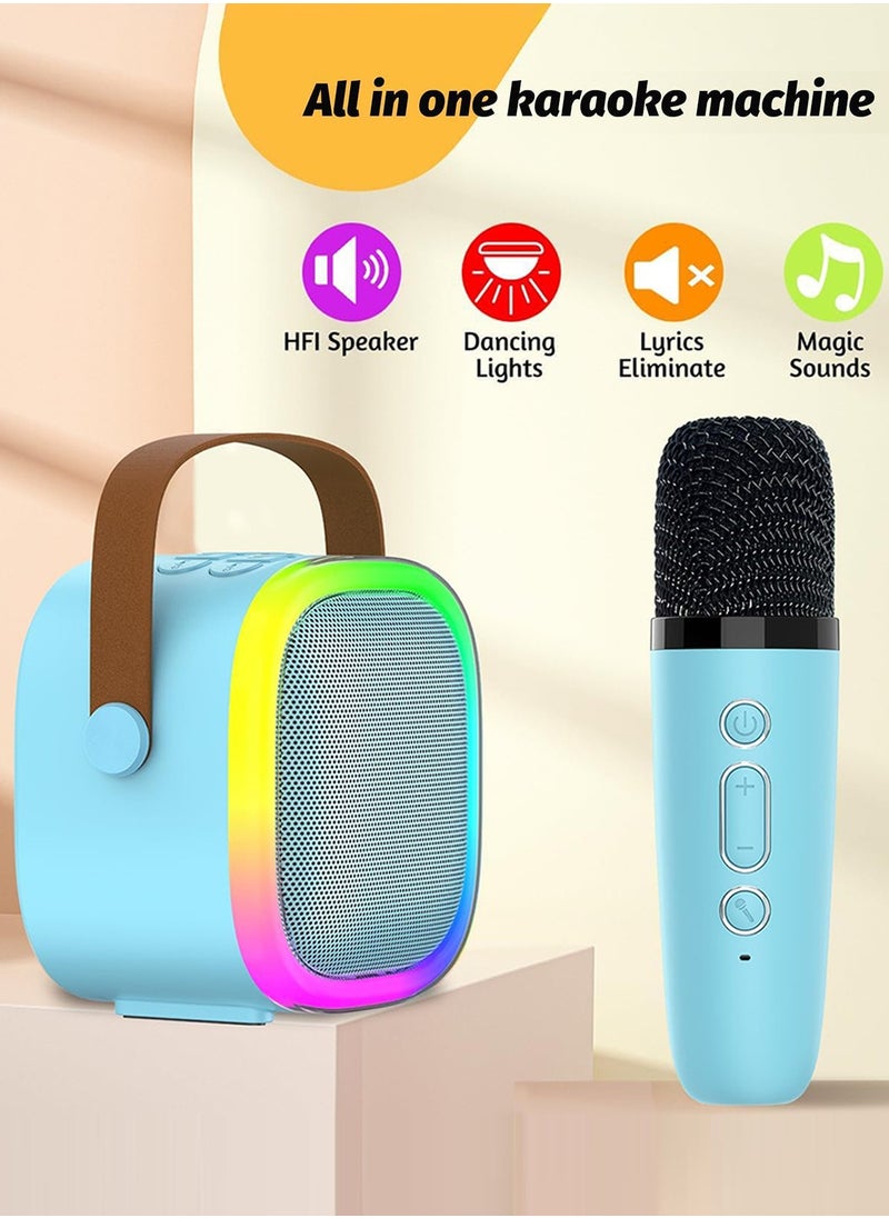 Mini Karaoke Machine,Wireless Karaoke Microphone,Portable Bluetooth Speaker with Microphone and LED Lights for Adults/Kids,4 connection methods,for Party,Meeting,Speech,Camping (Blue)