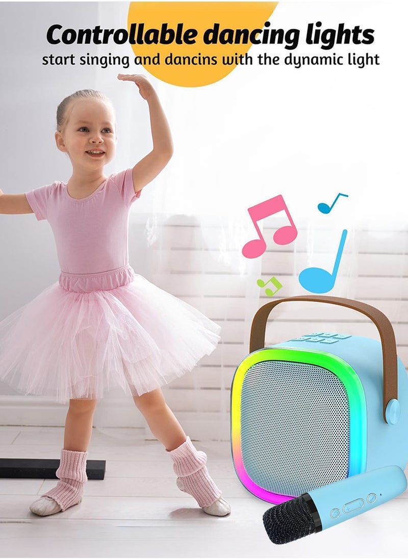 Mini Karaoke Machine,Wireless Karaoke Microphone,Portable Bluetooth Speaker with Microphone and LED Lights for Adults/Kids,4 connection methods,for Party,Meeting,Speech,Camping (Blue)