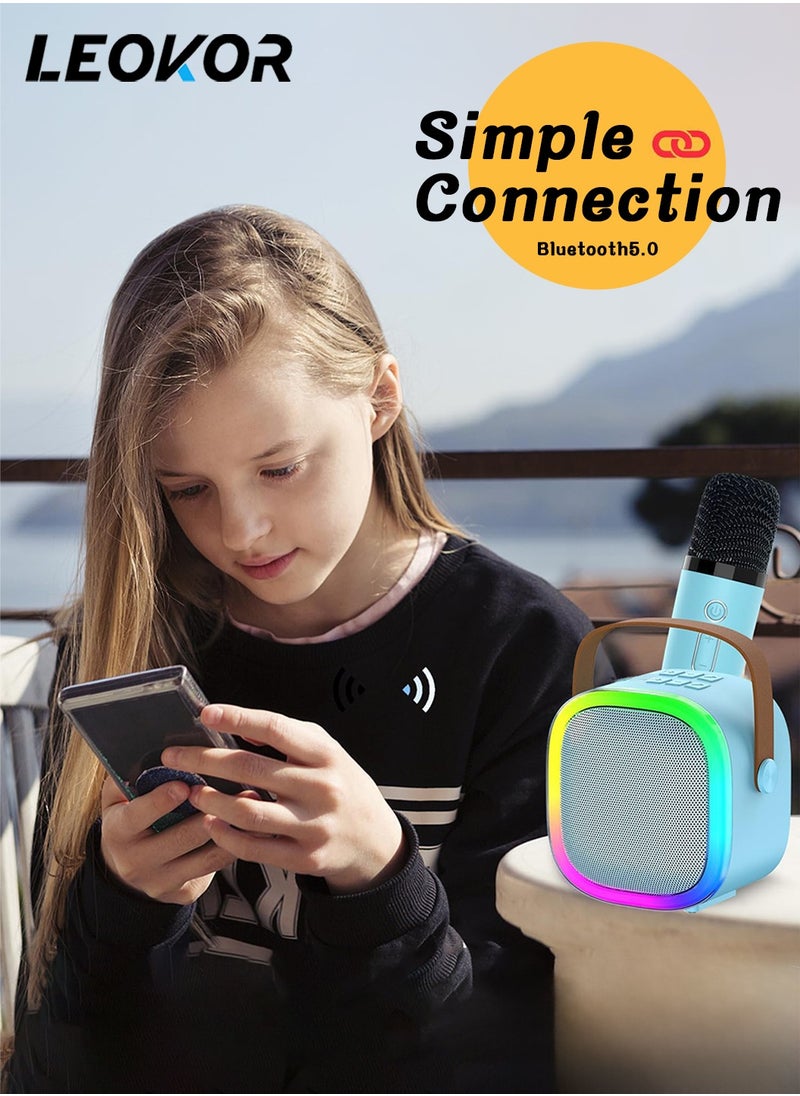 Mini Karaoke Machine,Wireless Karaoke Microphone,Portable Bluetooth Speaker with Microphone and LED Lights for Adults/Kids,4 connection methods,for Party,Meeting,Speech,Camping (Blue)