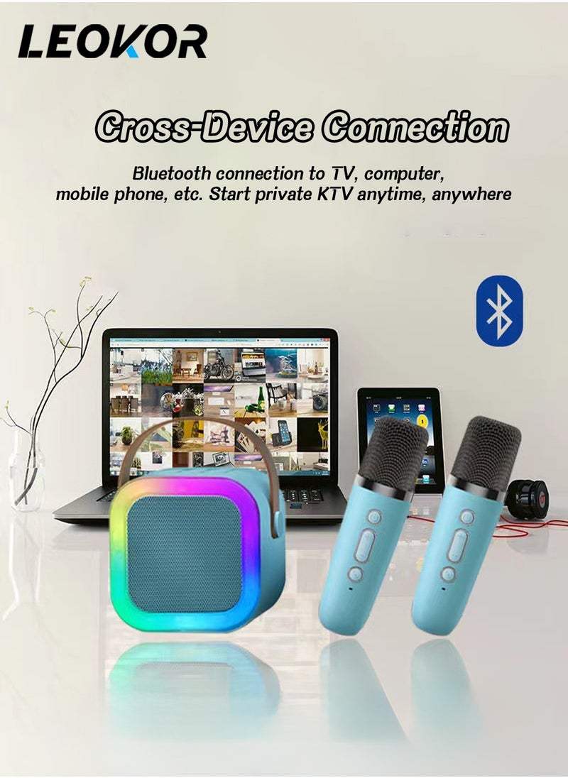 Mini Karaoke Machine,Wireless Karaoke Microphone,Portable Bluetooth Speaker with Microphone and LED Lights for Adults/Kids,4 connection methods,for Party,Meeting,Speech,Camping (Blue)
