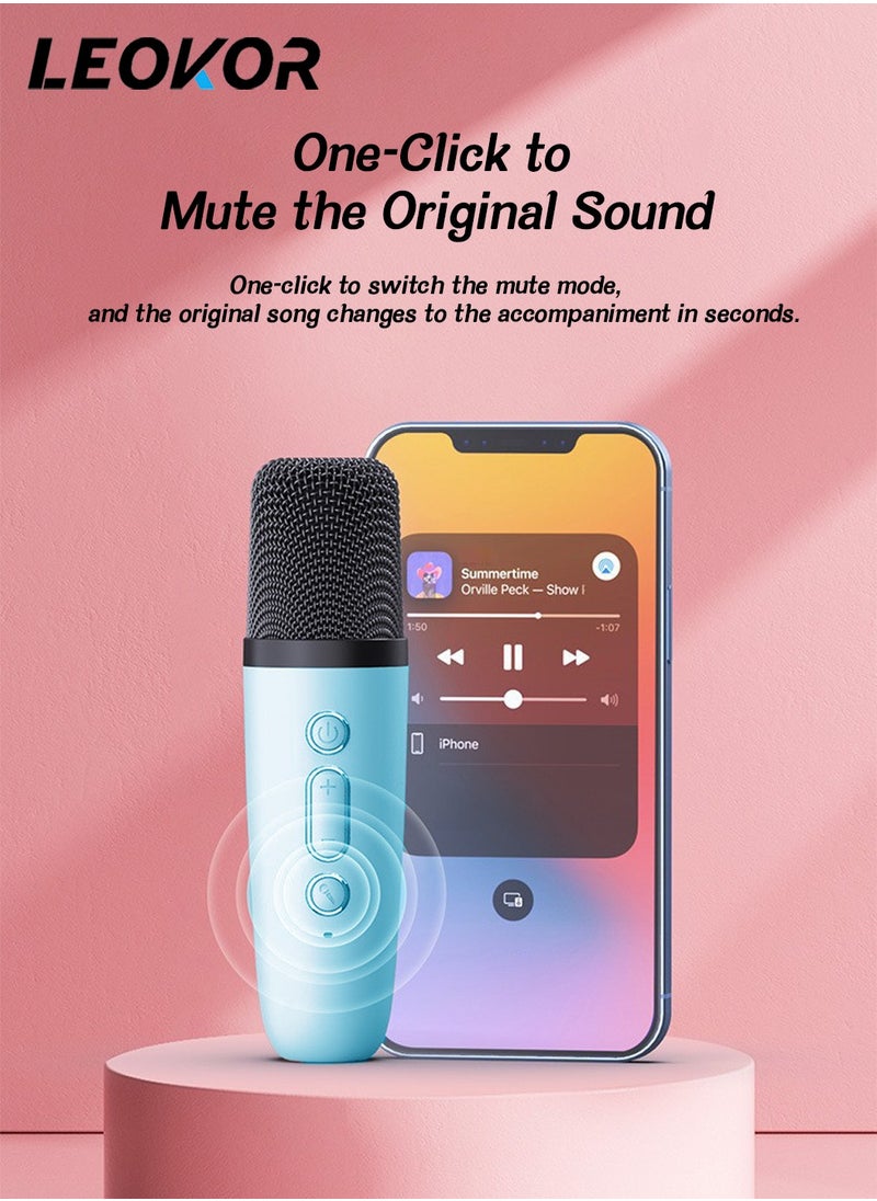 Mini Karaoke Machine,Wireless Karaoke Microphone,Portable Bluetooth Speaker with Microphone and LED Lights for Adults/Kids,4 connection methods,for Party,Meeting,Speech,Camping (Blue)