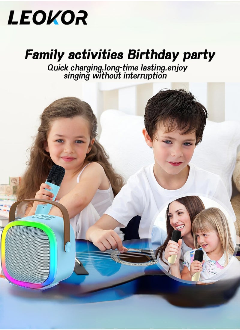 Mini Karaoke Machine,Wireless Karaoke Microphone,Portable Bluetooth Speaker with Microphone and LED Lights for Adults/Kids,4 connection methods,for Party,Meeting,Speech,Camping (Blue)