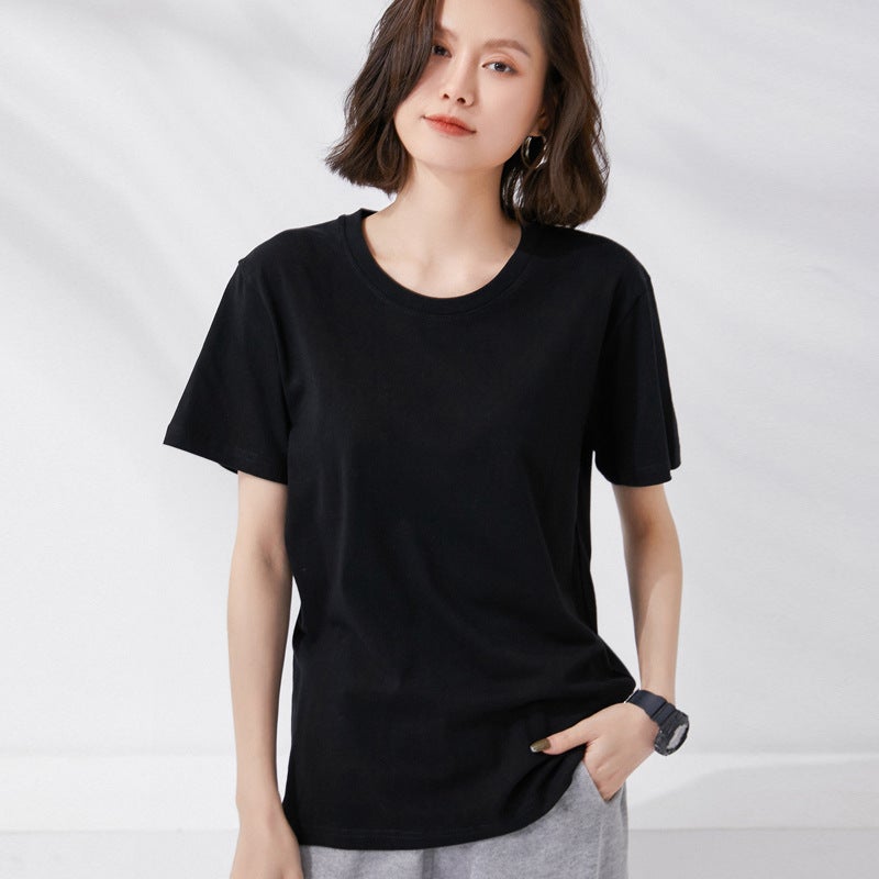 100% Cotton Short-Sleeved Summer Plus Size Unisex T-Shirt Round Neck Loose Solid Color Breathable Couple Short-Sleeved T-Shirt - Image 1