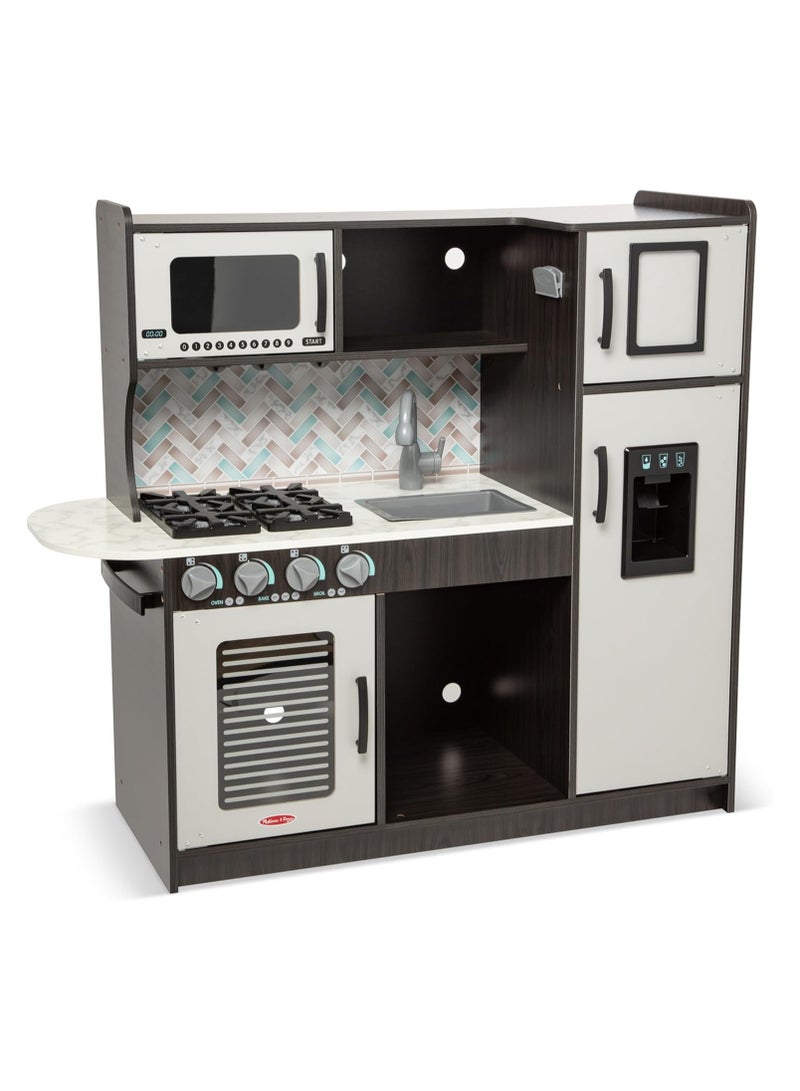 Melissa & Doug Modern Wooden Play Kitchen | Charcoal Finish | Includes Oven, Stove, Sink, Microwave, Refrigerator with Ice Maker | Ample Storage | Perfect for Interactive Pretend Cooking Play - Image 1
