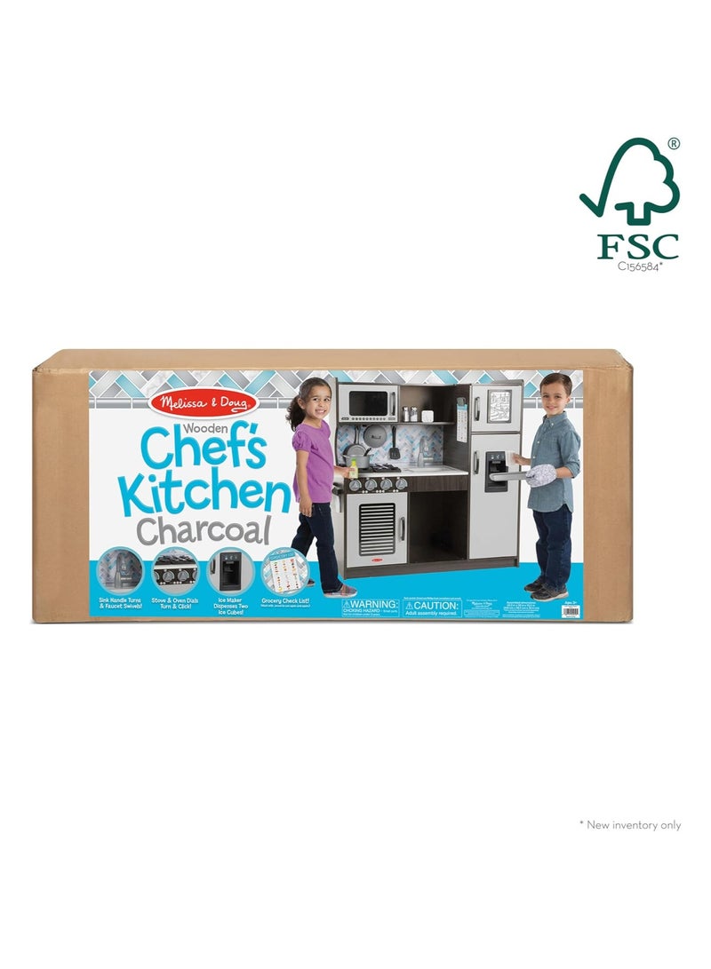 Melissa & Doug Modern Wooden Play Kitchen | Charcoal Finish | Includes Oven, Stove, Sink, Microwave, Refrigerator with Ice Maker | Ample Storage | Perfect for Interactive Pretend Cooking Play - Image 2