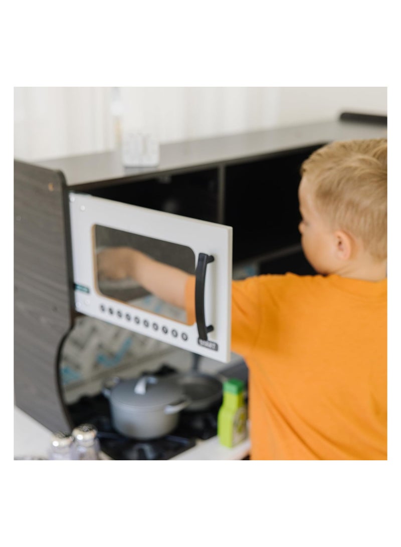 Melissa & Doug Modern Wooden Play Kitchen | Charcoal Finish | Includes Oven, Stove, Sink, Microwave, Refrigerator with Ice Maker | Ample Storage | Perfect for Interactive Pretend Cooking Play - Image 5