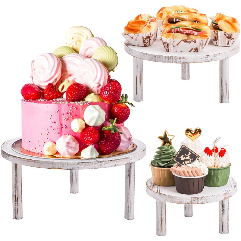 Elsjoy Elsjoy Set of 3 Wood Cupcake Display Riser Round Wooden Cake Stand Dessert Display Set Whitewashed Cupcake Stand Rustic Cake Riser for Table Centerpiece Wedding Party Decor 