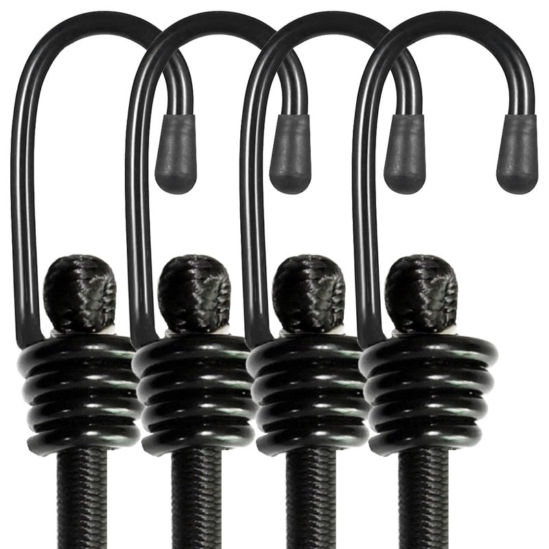 BEXSLE Bungee Cords with Hooks, Heavy Duty Outdoor Elastic Bungee Strapsï¼ŒNo Odour Industrial Grade Bungee Rope for Securing Tarps, Luggage, Tents, Bikes or Garden Tidying 48inch 4Pcs (Black) - Image 1