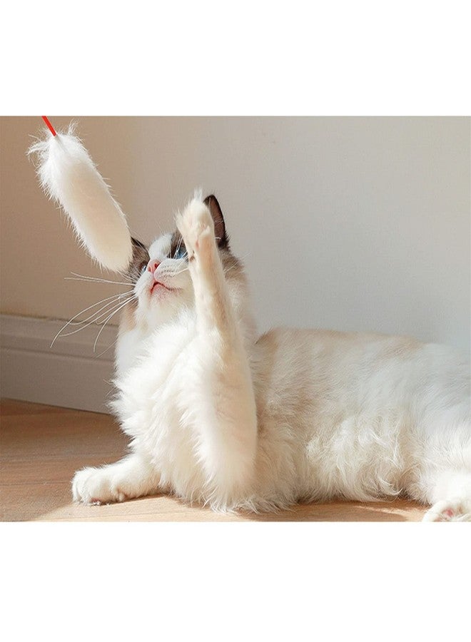 plplaaoo Interactive Cat Plush Teaser Wand for Indoor Play - Bite Resistant Flexible Soft Plush Cat Wand Toy for Kitten Training & Exercise,Funny Stick for Cats(White) - Image 4