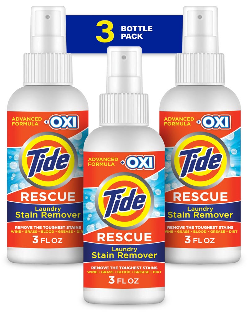 Tide Laundry Stain Remover Spray with Oxi Travel Stain Remover for Clothes Carpet Upholstery Pet Bedding Stain Treater Spray for Tough Stains from Wine Coffee Grease 3 Oz Pack of 3