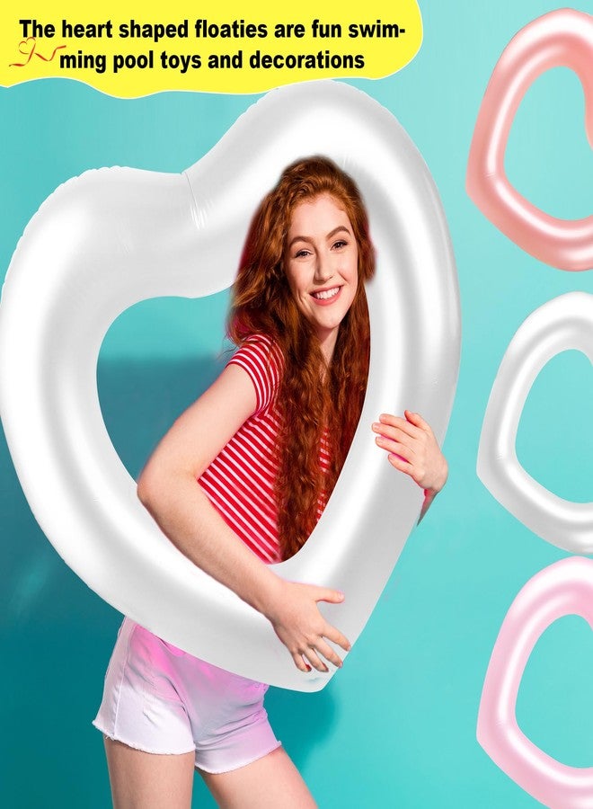 Sonarun 8 Pack Inflatable Heart Shape Swimming Rings Bulk Sweet Love Swimming Pool Float Loungers Tube for Adults Summer Beach Pool Party Favors Water Toys (White) - Image 3