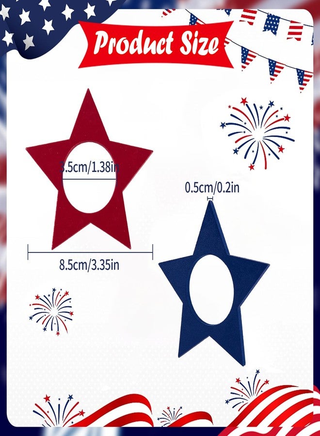APTWOW 4th of July Patriotic Napkin Rings Set of 6, Wooden Star Napkin Holder for 250th Anniversary Independence Day Napkin Ring America Napkin Ring for Dining Table Decor (Blue, Red, and White) - Image 2