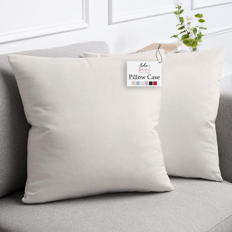 lalaLOOM Velvet Throw Pillow Covers Set of 2 Decorative Square Pillows Home Decor Soft Accent Cases Silky Machine Washable Pillowcases for Sofa Couch Bedroom Living Room 16x16 Cream