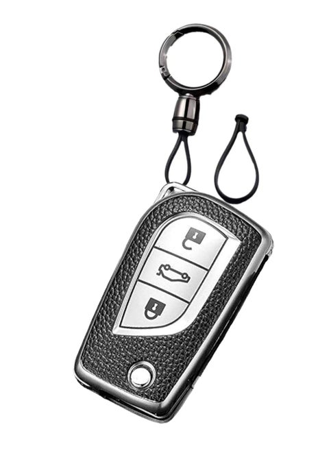 OUYoo TPU Case Key Fob Cover For Toyota C-HR Camry Corolla Fortuner Highlander Levin RAV4 LE Sequoia Sienna Tacoma Tundra Yaris Car Key Shells,With a key chain.（Silver）