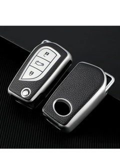 OUYoo OUYoo TPU Case Key Fob Cover For Toyota C-HR Camry Corolla Fortuner Highlander Levin RAV4 LE Sequoia Sienna Tacoma Tundra Yaris Car Key Shells,With a key chain.（Silver）  - Image 4