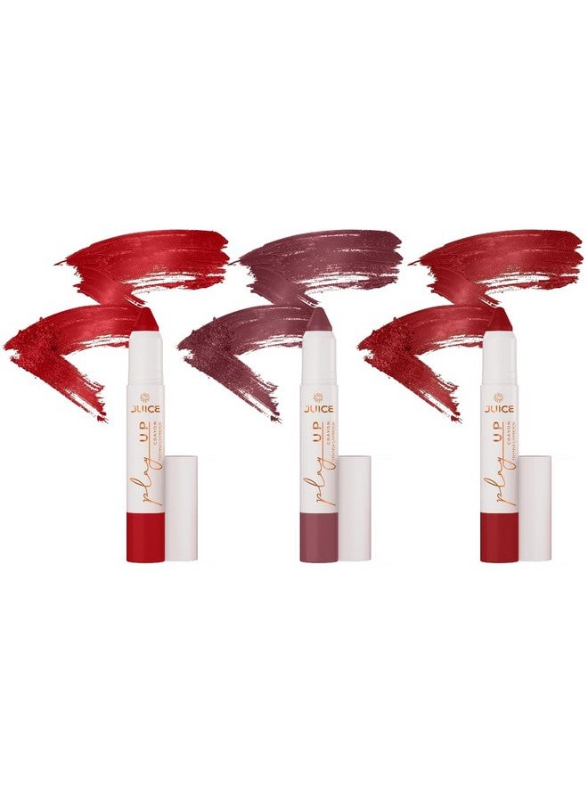 JUICE Play Up Lip Crayon-Play long games with transfer-proof rich color 3pc Combo Set(Stay-On Spice-MCR05, Cherry On Top-MCR09, Red Flag-MCR11) - Image 1