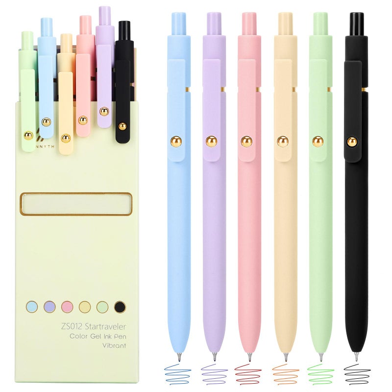 Ddaowanx Colored Gel Pens, 0.5mm Fine Point Retractable,Colorful Pens for Journaling,School Supplies, Gifts for Nurse and Teens, Stockings Stuffers for Women(6Pcs-Aesthetic Colors) - Image 1