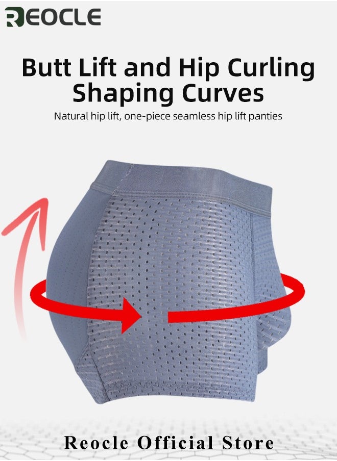 REOCLE Men's Mesh Underwear Boxer Back Padded Underwear Boxer Shaper Boxer Nylon Ice Silk Breathable Shapewear Padded Enhancing Underwear  - Image 2
