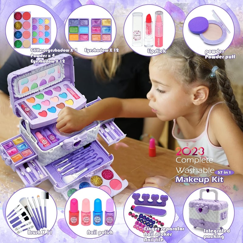 HERAPFANN Kids Makeup Kit Girls Toys - Toys for Girls Real Washable Makeup Girls Princess Gift Play Make Up Toy Makeup Vanities for Girls Age 4-12 Year Old Children Gift Birthday - Image 2