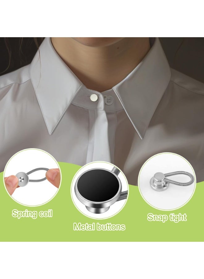 9Pcs Premium Collar Extenders for Men's Dress Shirts,Jeans Pants for Men and Women,Elastic Neck Button Extenders&Collar Stays,Suit Accessories for Formal Wear (Black/White/Silver) - Image 5