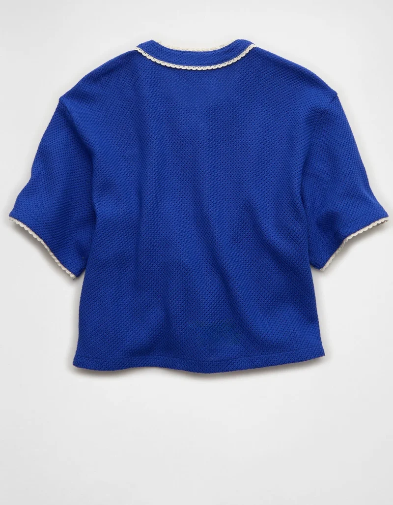 AE Button-Up Short-Sleeve Varsity Sweatshirt