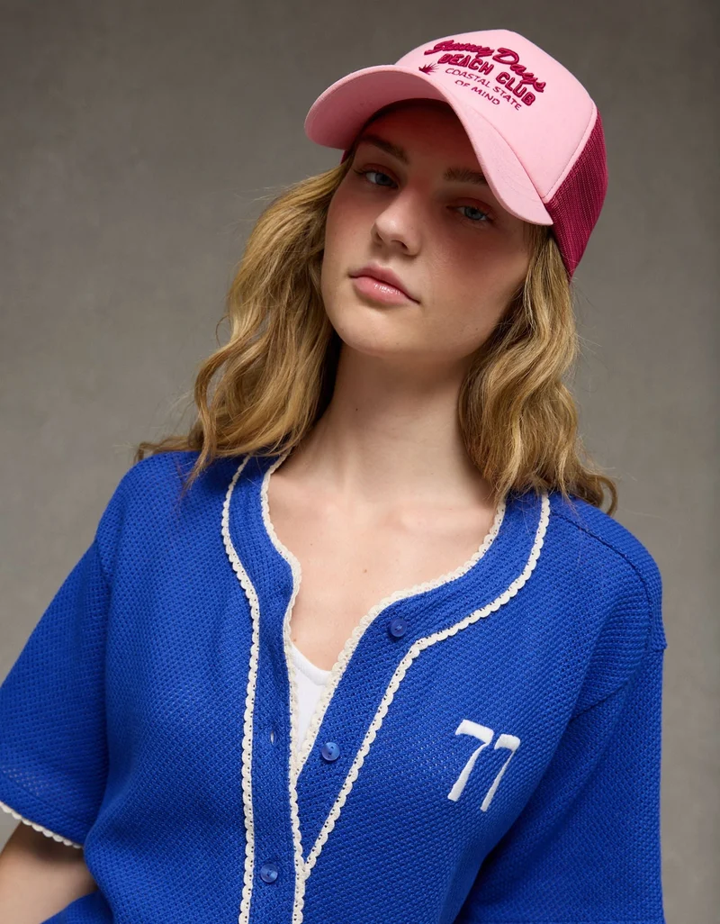 American Eagle  AE Button-Up Short-Sleeve Varsity Sweatshirt for Women | Best Price UAE