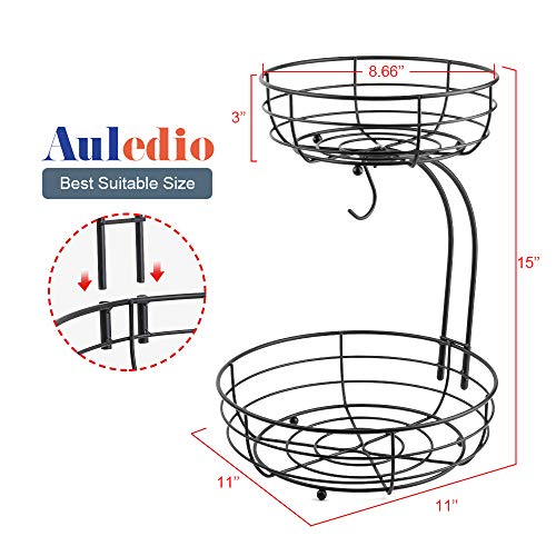 Auledio Iron 2-Tier Countertop Fruit Vegetables Basket Bowl Storage With Banana Hanger, Black, 64 ounces - Image 5