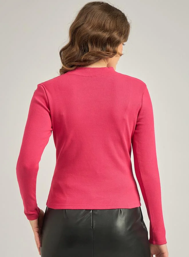 أوجيدر بلوزة سادة مُجسمة بتفاصيل مضلعة