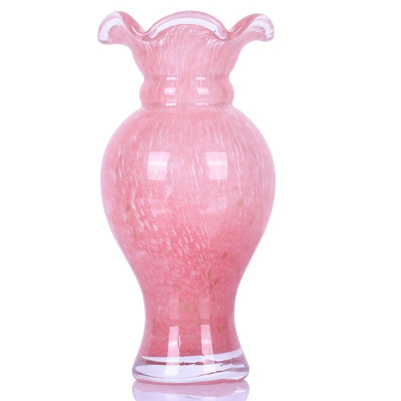 DOVDOV Hand Blown Glass Vase - Pink Glass Vase with Wide Mouth Decorative Centerpiece for Office, Dining Room Table, Mantelpiece and Wedding Table - Image 1