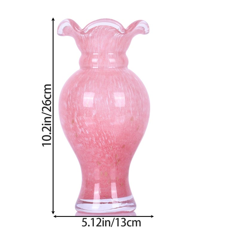 DOVDOV Hand Blown Glass Vase - Pink Glass Vase with Wide Mouth Decorative Centerpiece for Office, Dining Room Table, Mantelpiece and Wedding Table - Image 2