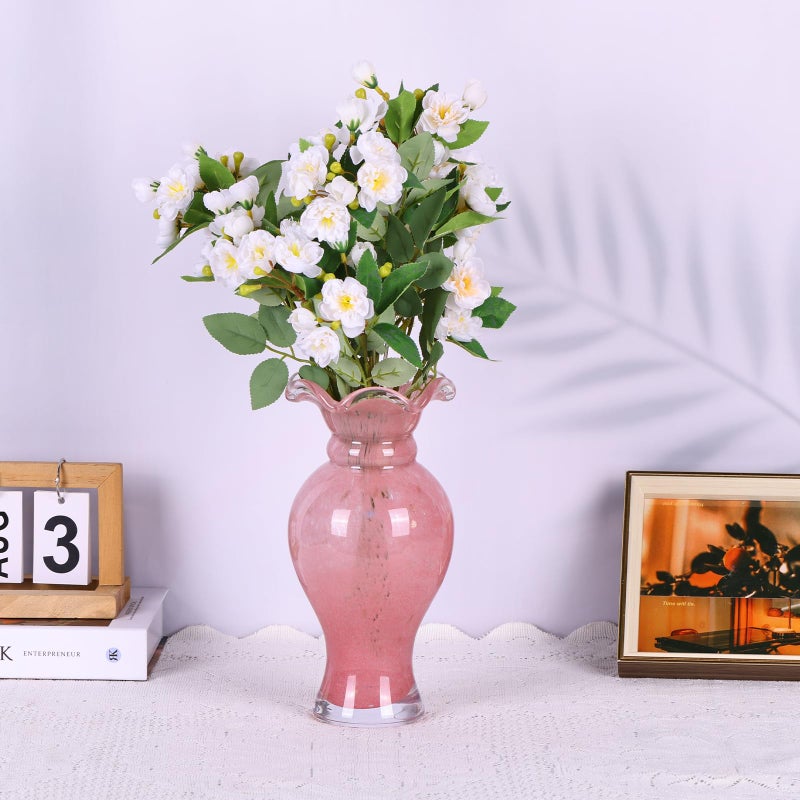 DOVDOV Hand Blown Glass Vase - Pink Glass Vase with Wide Mouth Decorative Centerpiece for Office, Dining Room Table, Mantelpiece and Wedding Table - Image 5