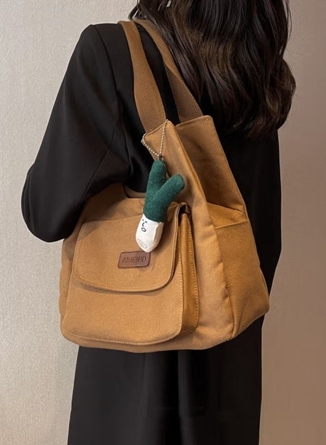 ميكسد حقيبة الكتف البرونية النايلون العادية للنساء ، متعددة الجيب خفيفة الوزن مع قلادة لطيفة ، مثالية للتنقل اليومي والتسوق والسفر - Image 2