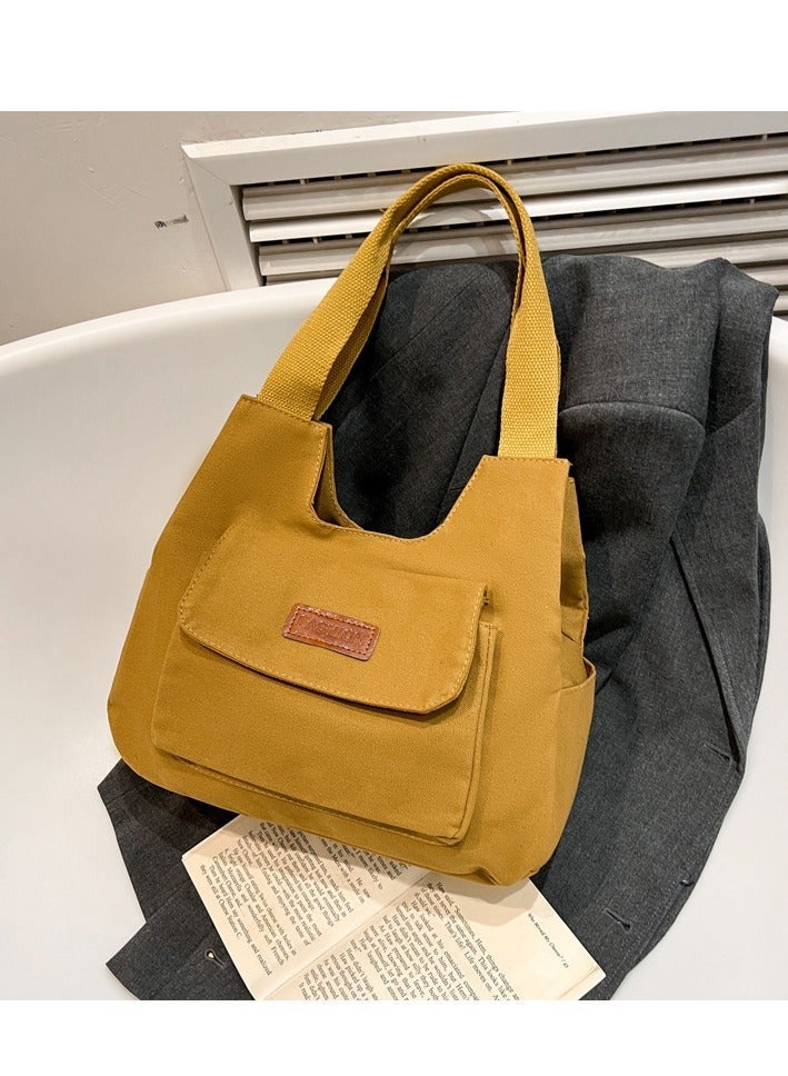 ميكسد حقيبة الكتف البرونية النايلون العادية للنساء ، متعددة الجيب خفيفة الوزن مع قلادة لطيفة ، مثالية للتنقل اليومي والتسوق والسفر - Image 3