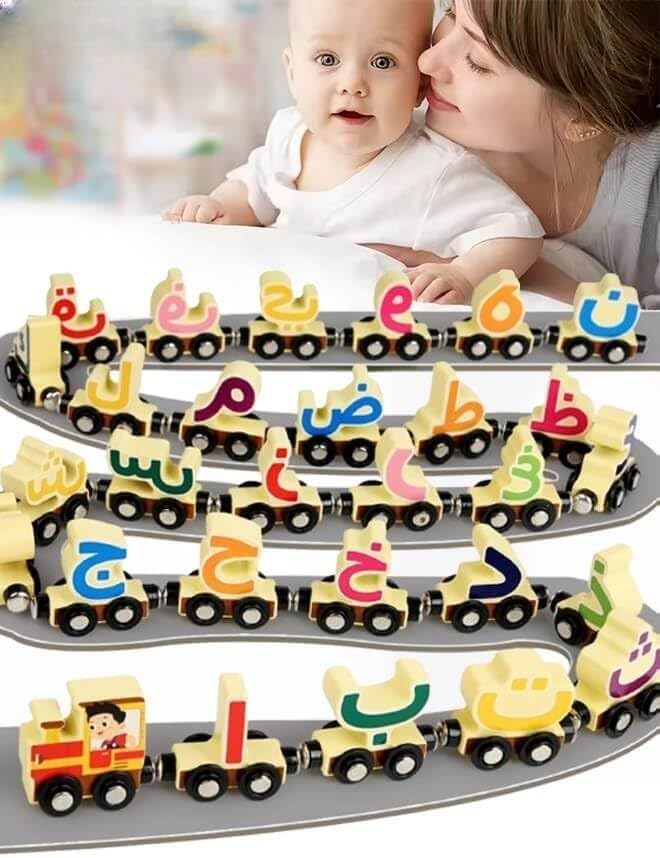 EDUTREE Wooden Magnetic Arabic Alphabet Train Toy, 29 PCS Magnetic Arabic Alphabet Set, Arabic Educational Toys for Toddlers, Compatible with Train Toy Tracks, Ideal Educational Gift for Toddlers - Image 1