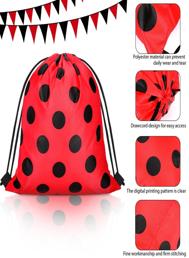 Woanger Ladybug Party Drawstring Bags Ladybug Party Favors Red Black Polka Dots Candy Goodie Gift Bags for Birthday Supplies(16 Pcs) - Image 4
